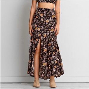 Black Floral Button Down Maxi Skirt